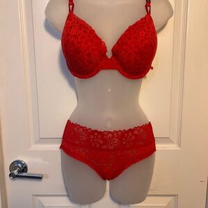 Elegant Red Lace Lingerie Set by Victoria’s Secret.